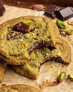 a cookie with chocolate and pistachio on top