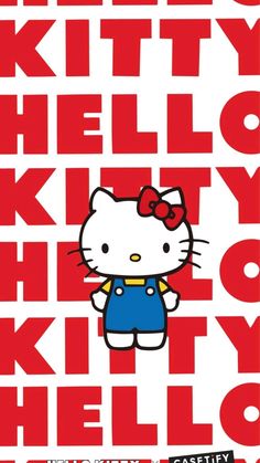 a hello kitty poster with the words hello kitty written in red and white on it