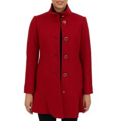 This Kensie textured wool blend single breasted coat, features a peplum bottom hem and pearlized buttons. It's the perfect blend of feminine charm meets elegant tailoring. Size: XS.  Color: Red.  Gender: female.  Age Group: adult. Elegant Outerwear With Covered Buttons, Elegant Fitted Pea Coat With Button Cuffs, Elegant Fitted Wool Coat With Button Cuffs, Chic Fitted Wool Coat With Button Cuffs, Elegant Solid Wool Coat With Button Closure, Elegant Red Pea Coat For Formal Occasions, Elegant Red Wool Coat For Formal Events, Elegant Red Wool Coat For Formal Occasions, Winter Wool Coat With Covered Buttons