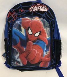 Brand New Marvel Ultimate Spiderman Boys 16" Large Backpack For Kids Black Blue. Condition is New with tags. Shipped with USPS Priority Mail. Blue Student Backpack, Casual Blue Bags, Blue Standard Backpack, Marvel Ultimate Spider Man, Boys 16, Kids' Bag, Ultimate Spiderman, Camping Items, Kids Black