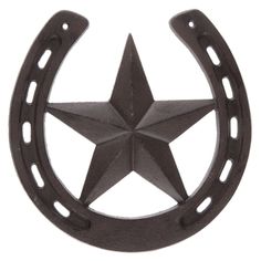 a black metal star with holes in the shape of a horseshoe on a white background