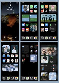 an iphone screen with multiple images and icons on the screens, all in different colors