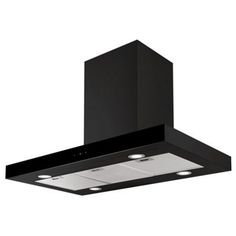 a black stove hood with three lights on it's side and an exhaust vent