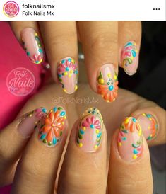 Mexican Nail Art, Short Acrylic Nail Designs, Summer Nails Art Designs, Mexican Nails, Summer Nails Art, Nails Art Designs, Summer Nail Designs, September Nails