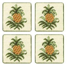 four coasters with pineapple designs on them