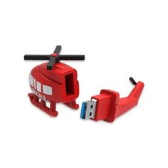 an image of a red helicopter shaped usb device that is connected to a cable and plugged in