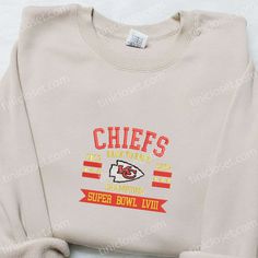 Kansas City Chiefs Back To Back Champions Embroidered Shirt, NFL Sports Embroidered Hoodie, Best Fandom Gift Ideas Chiefs Clothing, Maroon Hoodie, Embroidered Shirts, Nfl Sports, Blue Sweatshirt, Embroidered Hoodie, Daughter Birthday, Kansas City Chiefs, Great Love