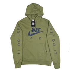 Nike Air “Just Do It” Size M Green Sweatshirt Hoodie Nwt Mens Size: M Measurements: Pit To Pit 22” Length 27” Condition: New With Tags Why You Should Buy From Black Diamond Ltd: -24hr And Or Same Day Shipping: (2-7 Business Days Delivery) *Shipping Fee Is “Non-Negotiable” Unless Otherwise Stated. -Hassle Free Transactions -Money Back Guarantee Thank You, Black Diamond Ltd. Team Casual Hooded Sweatshirt For Sports, Nike Hoodie With Letter Print, Nike Hooded Hoodie For Sports Season, Nike Urban Hooded Sweatshirt, Fleece Hoodie With Logo Print, Fleece Long Sleeve Hoodie With Logo Print, Long Sleeve Fleece Hoodie With Logo Print, Casual Sports Hoodie, Nike Sports Hoodie With Logo Print