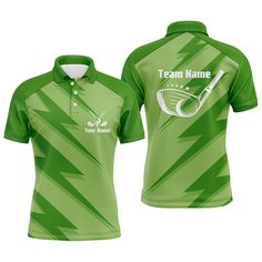 a green polo shirt with the words team name and a golf club on it's chest