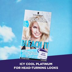 You’ve got to Bleach It! Get a cool platinum look with got2b Bleach It! got2b Bleach It allows you to lighten your hair up to 8 levels depending on things like your starting hair color, hair texture and/or hair condition. This product uses a gel formula that allows for an easy and even application onto your hair. This product includes our Kick Brass Purple Mask, an anti-brass purple mask that will give you a cool striking platinum result for head-turning looks! Go on - Show off your cool blonde Purple Mask, Schwarzkopf Got2b, Hair Color Cream, Cool Blonde, Online Seller, Permanent Hair Color, Light Blonde, Color Hair, Hair Conditioner