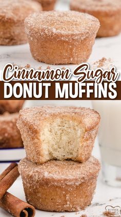 cinnamon sugar donut muffins stacked on top of each other