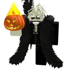 a black and white cartoon character holding a jack o lantern