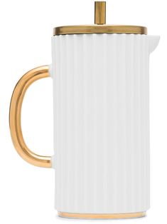 a white and gold coffee pot on a white background