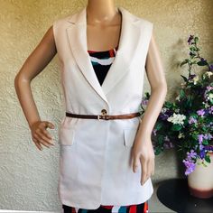 This Michael Kors Blazer Is So Adorable. New With Tag. Smoke Free House Classic White Sleeveless Outerwear, White Sleeveless Formal Outerwear, Elegant White Sleeveless Outerwear, Linen Jackets Women, Black Velvet Cocktail, Blazer With Belt, Leopard Blazer, Lace Shrug, Cream Blazer