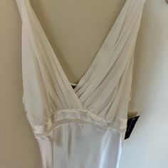 Rouched V Neck Adjustable Straps. Satin Bottom. Elegant Fitted V-neck Sleepwear, Elegant Sleeveless Evening Nightgown, Elegant Summer Nightgown With V-neck, Elegant Spring Nightgown For A Night Out, Elegant Summer V-neck Nightgown, White Satin V-neck Camisole, Feminine V-neck Evening Nightgown, Elegant Sleeveless Spring Nightgown, Elegant White Party Nightgown