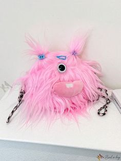 Bird in Bag - Chic Mini Crossbody Bag featuring Whimsical Fluffy Monster Plush, Autumn & Winter Edition, Adorable Cartoon Mouth Doll Shoulder Bag Playful Pink Party Bag, Pink Plush Kawaii Bag, Kawaii Pink Plush Bag, Pink School Bags With Animal Design, Pink Novelty Bag For Everyday Use, Pink Novelty Bags For Everyday Use, Trendy Pink Bags With Animal Design, Fun Pink Pouch Bag, Fun Pink Party Bags