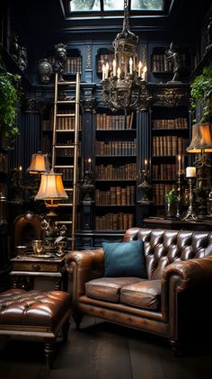 a living room filled with lots of books and furniture