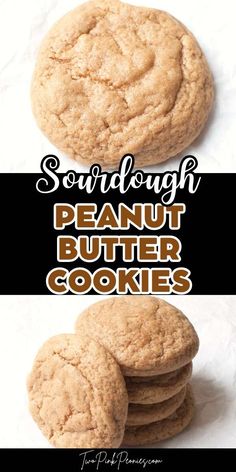 peanut butter cookies are stacked on top of each other with the words, sorblaugh peanut butter cookies