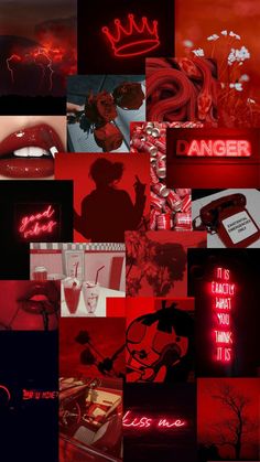 a collage of red and black images with the words danger written on each side