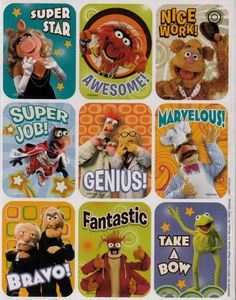 the muppets stickers are all in different styles and colors, including one for each