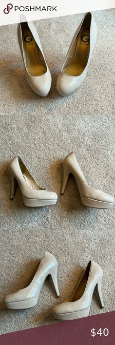 G by Guess Cream Leather Heels Guess Shoes, Cream And Gold, Gold Style, Leather Heels, Business Casual, Shoes Women Heels, Shoes Heels