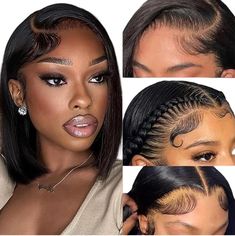 Glueless Bob Wig Precut Baby Hair Transparent  13x4 Lace Human Hair Wig 180% Lace Frontal Bob, Bob Lace Front Wigs, Lace Front Wigs Human Hair, Remy Human Hair Wigs, Women's Wigs, 100 Human Hair Wigs, Short Straight Hair, Wig Human Hair, Wigs Human Hair