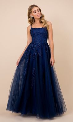 Narianna-Lace-Up Tulle Long Prom Ball Gown with Embroidery Navy Grad Dress, Floral Grad Dress, Blue Gowns Elegant, Blue Grad Dress, Blue Ball Dress, Blue Formal Dress Long, Prom Dress Navy Blue