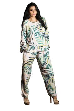 palm print matching sets sleepwear Summer Loungewear Pant Set With Straight Pants, Tropical Print Tops For Loungewear, Tropical Loungewear Sets For Spring, Summer Viscose Loungewear Set, Relaxed Fit Matching Set With Long Pants, Spring Tropical Loungewear Sets, Tropical Loungewear Pants, Vacation Sets With Relaxed Fit Long Pants, Green Tropical Print Pants For Vacation