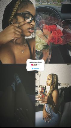 a collage of photos with different women and flowers