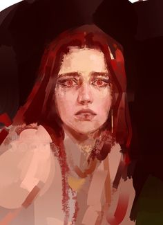 a digital painting of a woman with red hair