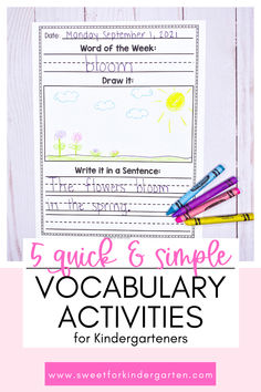 the printable worksheet for writing and spelling with text that reads, 5 quick & simple vocably activities for kids