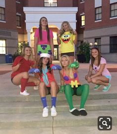 the girls are dressed up as spongebob characters