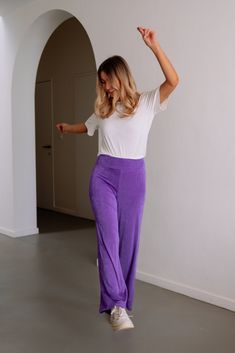 Long pants Slightly elastic fabric Fluid Not lined Sizes : S / M / L S : Length 39.8 in - Width 13 inM : Length 40.6 in - Width 13.8 inL : Length 41.3 in - Width 14.6 in Ophélie is 5'6, Larissa is 5'9 and both wear a size S Our model wear Ecru Luke T-Shirt Contexture : 95% Polyester - 5% elastane Handwash only Stretch Full Length Purple Pants, Non-stretch Purple Trousers, Purple Full-length Bottoms With Elastic Waistband, Purple Relaxed Fit Bottoms, Purple Full Length Relaxed Fit Bottoms, Purple Full-length Pants With Elastic Waistband, Purple Relaxed Fit Full Length Bottoms, Purple Stretch Wide Leg Bottoms, Purple Stretch Trousers