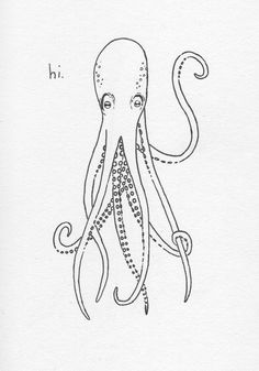 an ink drawing of an octopus with the letter h on it's chest and head