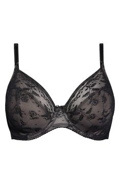 Dainty blooms decorate the front of this mesh bra boasting three-part cups for forward lift and support. Partially lined 81% nylon, 19% elastane Hand wash, line dry Imported Elegant Mesh Bra With Padded Cups, Elegant Full Cup Black Nursing Bra, Elegant Black Full Cup Nursing Bra, Elegant Black Nursing Bra With Padded Cups, Mesh Bra, Underwire Bra, Hand Wash, Nordstrom, Mesh