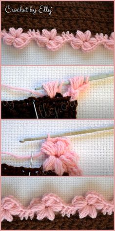 the crochet stitches are being used to make an afghan stitched in pink and brown