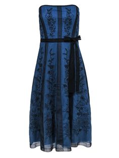 Current Boutique-BCBG Max Azria - Blue Strapless Midi Dress w/ Tulle Overlay & Floral Embroidery Sz 4 Throw It Back, Blue Beauty, Bcbg Max Azria, Strapless Midi Dress, Max Azria, Straight Neckline, Early 2000s, Dream Dress, Pretty Things