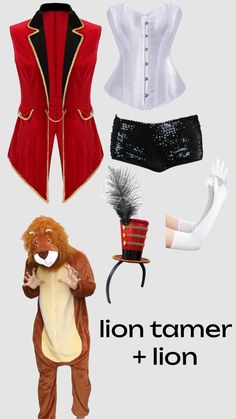 the lion tamer and lion costume is shown