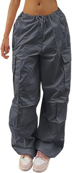 LQI Parachute Pants for Women Y2K Baggy Cargo Drawstring X-Large, Grey Product Details Department : womens Outfit Ideas Cargo Pants, Cargo Pants Women Baggy, Beige Hose, Y2k Trousers, Cargo Pants Baggy, Cargo Work Pants, Hip Hop Pants, Grey Cargo Pants, Y2k Pants