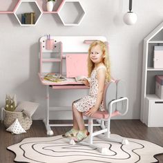 Discover the Qaba kids desk and chair set, crafted with an MDF tabletop and strong steel legs. The spacious surface tilts from 0-45° for optimal posture, while adjustable anti-slip foot pads ensure stability. Great for everything from art projects to homework, this student desk and chair set is a must-have for any young student's study space. Desktop Storage Drawers, Kids Table Chair Set, Kids Study Desk, Writing Desk With Drawers, Youth Furniture, Kids Desk, Student Desk, Kids Desk Chair, Desk And Chair