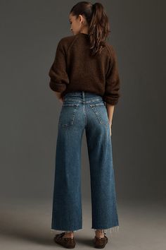 Denim, decoded: This fall, we’re digging denim in every corner of our closet. | Andi High-Rise Wide-Leg Ankle Jeans by rag & bone in Blue, Women's, Size: 28, Cotton/Elastane at Anthropologie Bottoms For Winter, Wide Leg Denim Outfit Fall, Wide Leg Jeans Outfit Winter, Edgy Feminine Style, Wide Leg Jeans Outfit Fall, Ankle Jeans Outfit, Anthropologie Outfits, Wide Leg Ankle Jeans, Edgy Feminine