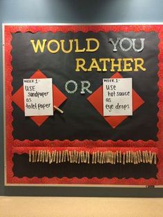 a bulletin board that says would you rather use scissors or paper to cut strips?