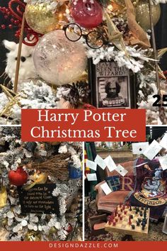 the harry potter christmas tree has been decorated with ornaments and other things to put on it