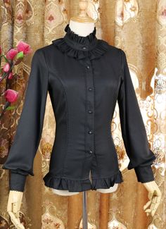 Steampunk Gothic Medieval Blouses Renaissance Victorian Women Shirts     Color:  As Picture   Applicable People:Adult   Gender:Women   Material: This Blouses is made of  High Quality Chiffon, soft and comfortable to wear   Package Includes: One Blouses   OCCASION: Masquerade,Birthday Party,Cosplay Party,and it's a good gift for Girlfriend,Daughter       Size:(cm)   S    Bust84cm   Waist70cm   Shoulder35cm   Sleeve59cm&nbsp Gothic Ruffled Tops For Halloween, Gothic Halloween Tops With Ruffles, Fitted Long Sleeve Cosplay Blouse, Fitted Long Sleeve Halloween Shirt, Fitted Long Sleeve Shirt For Halloween, Gothic Fitted Blouse For Costume, Fitted Gothic Blouse For Costume, Fall Cosplay Long Sleeve Tops, Black Gothic Long Sleeve Blouse