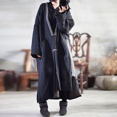 One size : length 114cm, bust 142cm, sleeve 67cm. Notes:Error within 3cm due to manual measurement (Unit: cm, 1 inch = 2.54 cm, 1 cm = 0.39 inch) Black Long Sleeve Outerwear With Patchwork, Black Long Sleeve Patchwork Outerwear, Long Patchwork Outerwear For Work, Black Oversized Long Outerwear, Oversized Long Black Outerwear, Black Long Oversized Outerwear, Long Black Outerwear With Buttons, Long Cotton Outerwear With Buttons, Black Lagenlook Long Outerwear