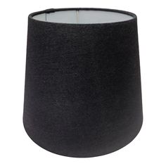 a black lamp shade with a white light on it's side and the bottom