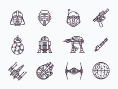 the star wars line icons are shown in black and white