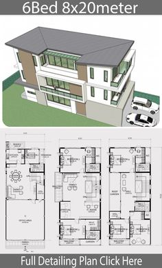 two story house plan with floor plans and measurements