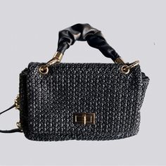 Black Woven Crossbody With Gold&Black Chain Straps . New W Tag Leather Crochet, Bags Black, Black Chain, Crochet Bags, Chain Strap, Crochet Bag, Gold Black, Crossbody Bags, Bag Lady