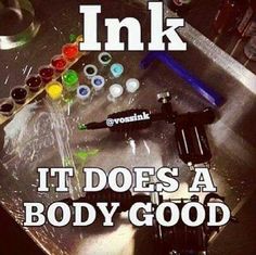 there is a sink that has some paint on it and the words ink it does a body good